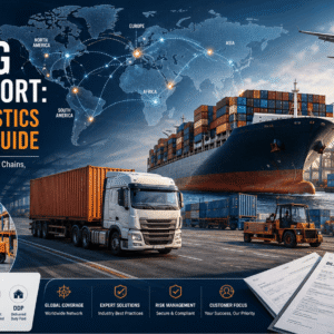 Logistics management course showing shipping containers, cargo transport, freight planning, and global logistics operations