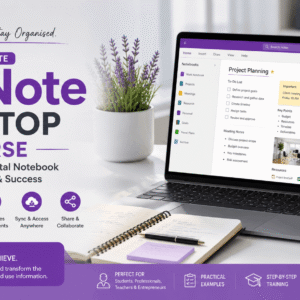 Professional using Microsoft OneNote Desktop to organise notebooks, notes, tags and documents for better productivity.