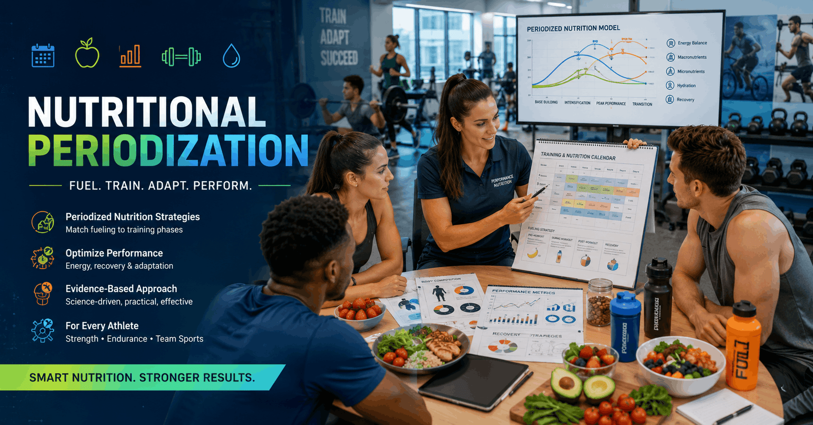 Sports nutrition coach planning Nutritional Periodization strategies for athletes in strength and endurance training.