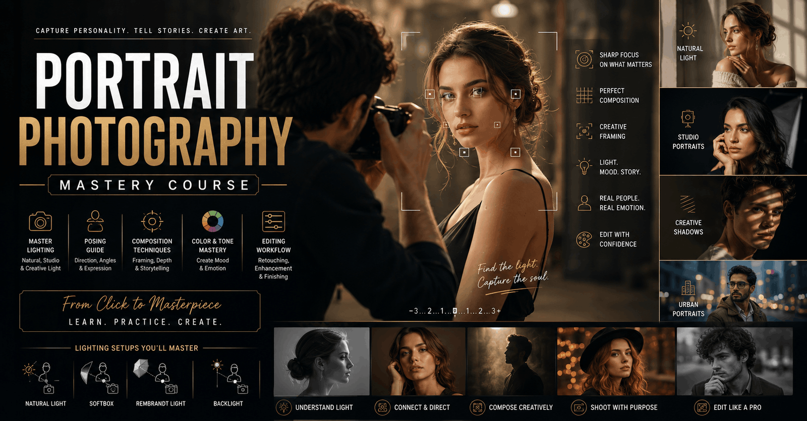 Professional photographer capturing creative portrait using Portrait Photography Mastery lighting and composition techniques