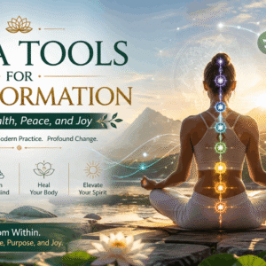Yoga transformation course showing meditation, energy flow, breathing practice, and peaceful yoga lifestyle