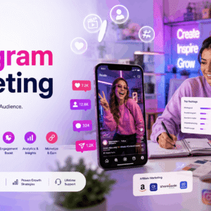 Instagram Marketing course featuring Reels creation, follower growth, brand strategy and social media analytics dashboard.