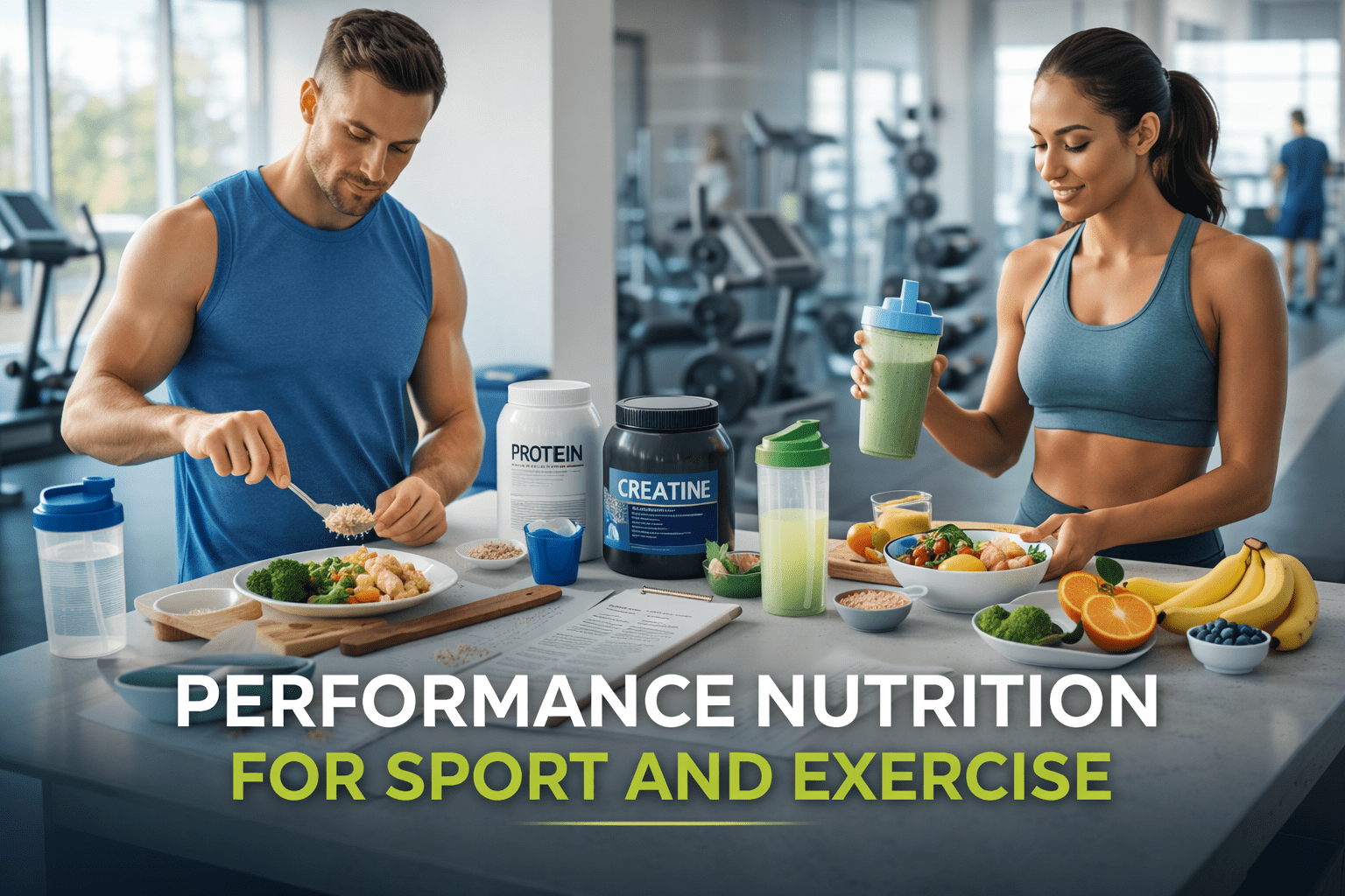 Performance nutrition training showing healthy sports meals and athletes fuelling their bodies for exercise and recovery