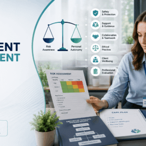 Risk Assessment Management course showing social work practice, safety planning, risk models and professional decision-making.