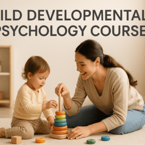 Child developmental psychology course cover showing a parent and child in a warm learning setting.