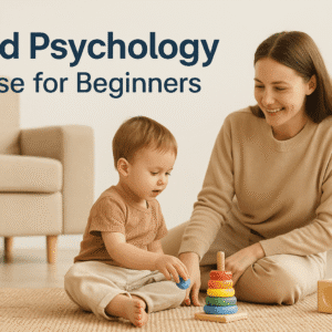 Child psychology course cover showing a parent and child interacting during early learning.