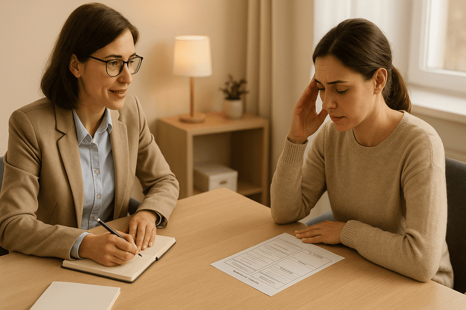 Cognitive Behavioural Therapy course image showing a therapist guiding a client through CBT techniques.