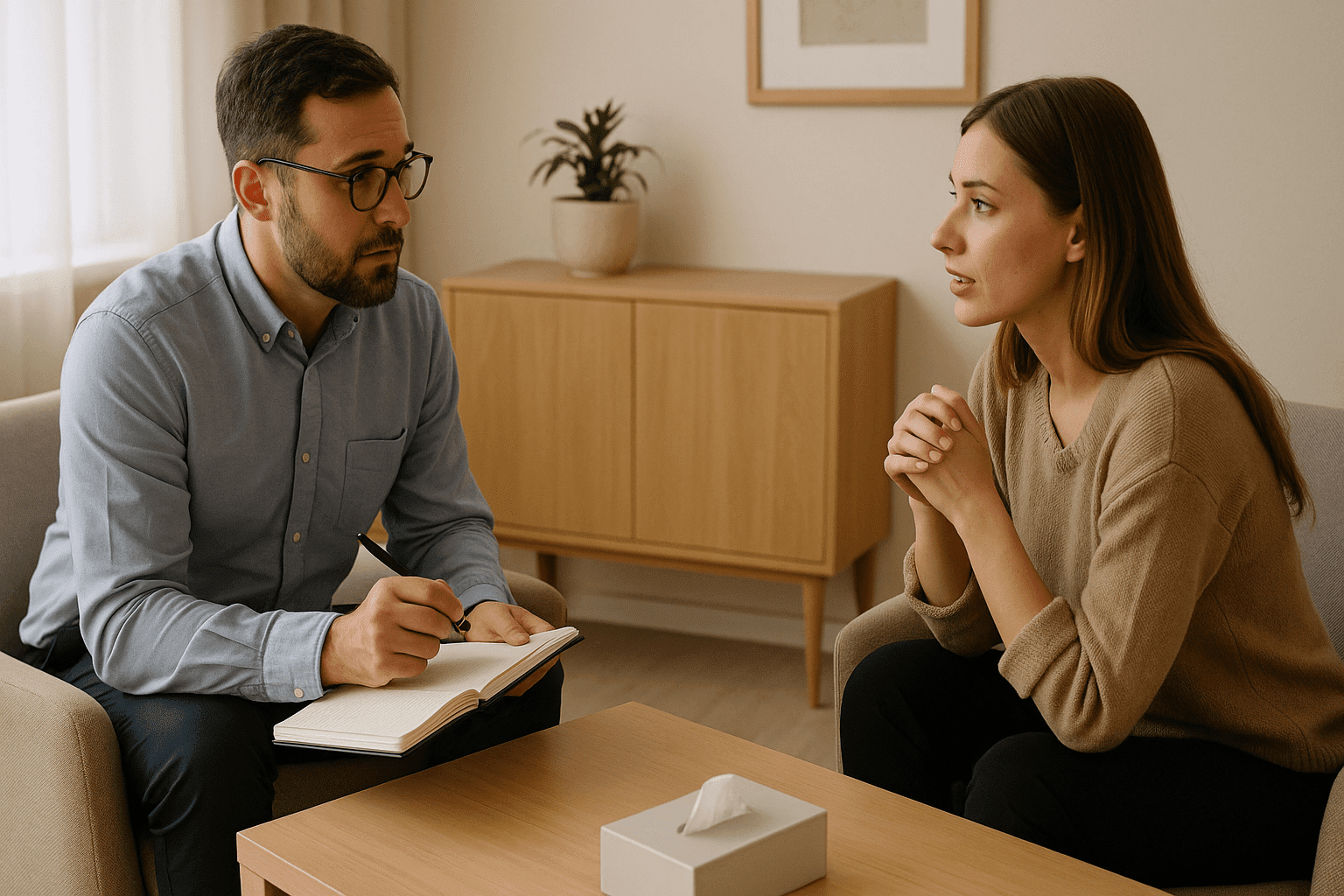 Counselling Skills Training course image showing a counsellor guiding a client using core counselling techniques.