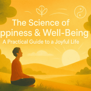 Happiness and well-being course cover showing a peaceful person enjoying sunlight in a calm nature setting.