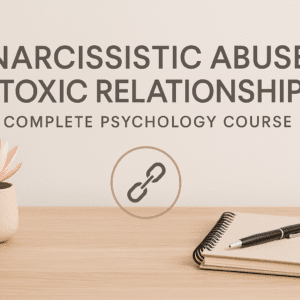 Narcissistic abuse recovery course cover showing emotional healing, boundaries, and psychology themes in a calm, modern design.