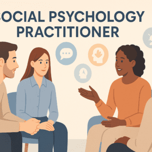 Group discussion scene illustrating behaviour, influence, and communication for a social psychology practitioner course.