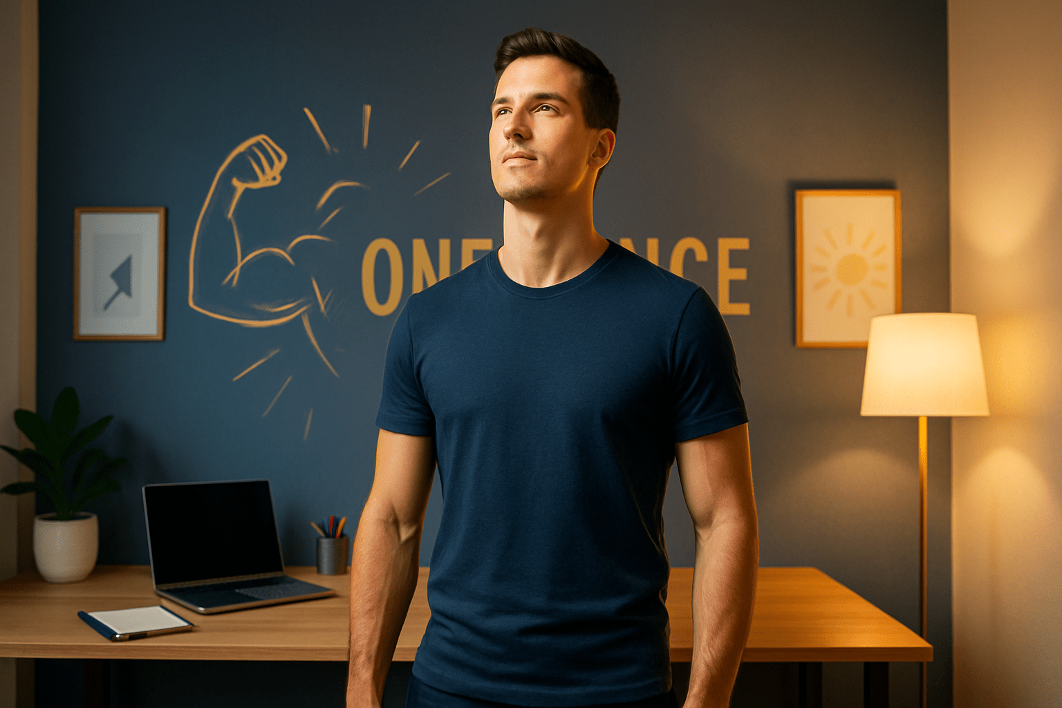 Total confidence course image showing a person standing strong with empowering light and bold visuals symbolising inner strength.