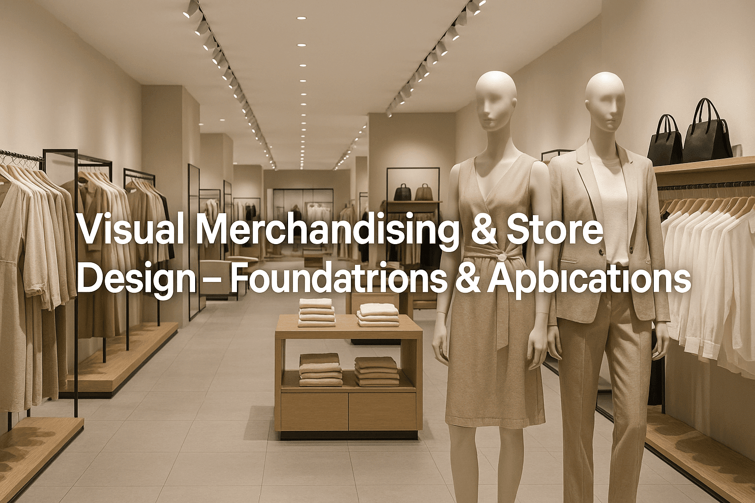 Professional retail display scene showing modern fixtures and layouts, highlighting visual merchandising design principles.