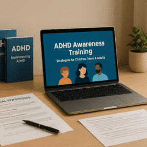 A UK learner studying ADHD resources, intervention guides and behavioural strategies during the ADHD Awareness Training course.