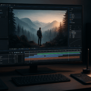 After Effects photo animation showing 3D depth, camera movement, lighting effects, and animated particles added to a still image