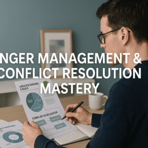 Modern UK-style class showing emotional-regulation training and conflict-resolution skills, illustrating anger management concepts.