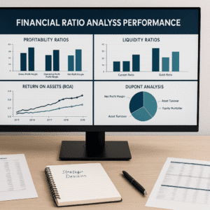 Financial ratio analysis dashboard showing profitability, liquidity, and return ratios used for business performance evaluation