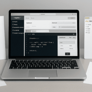 MySQL Projects Masterclass showing PHP code, database tables, CRUD operations, and web application dashboards