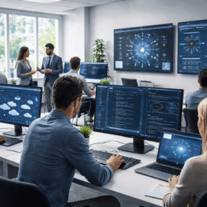 Students learning advanced software engineering diploma skills in cloud computing, AI systems, and enterprise development