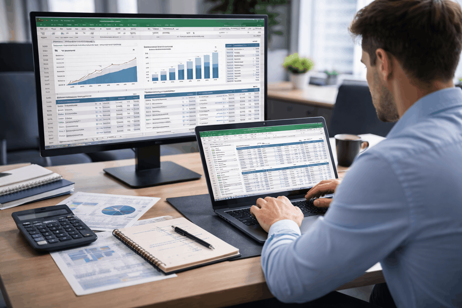 Business analyst building forecasting model in spreadsheet during Financial Modelling Excel training session