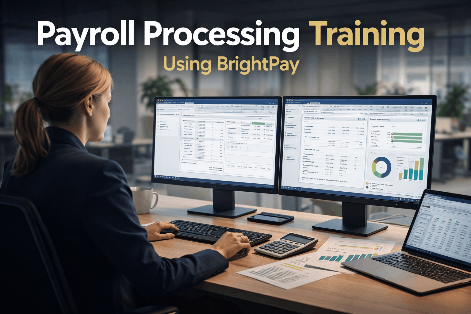 Finance assistant managing payslips and PAYE data during Payroll Processing Training using BrightPay software