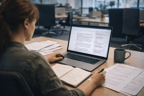 Editor reviewing written document on screen during Proofreading and Editing Skills training session