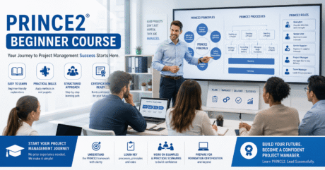 Beginner learning PRINCE2 project governance concepts with charts and planning documents in PRINCE2 Beginner Course training session